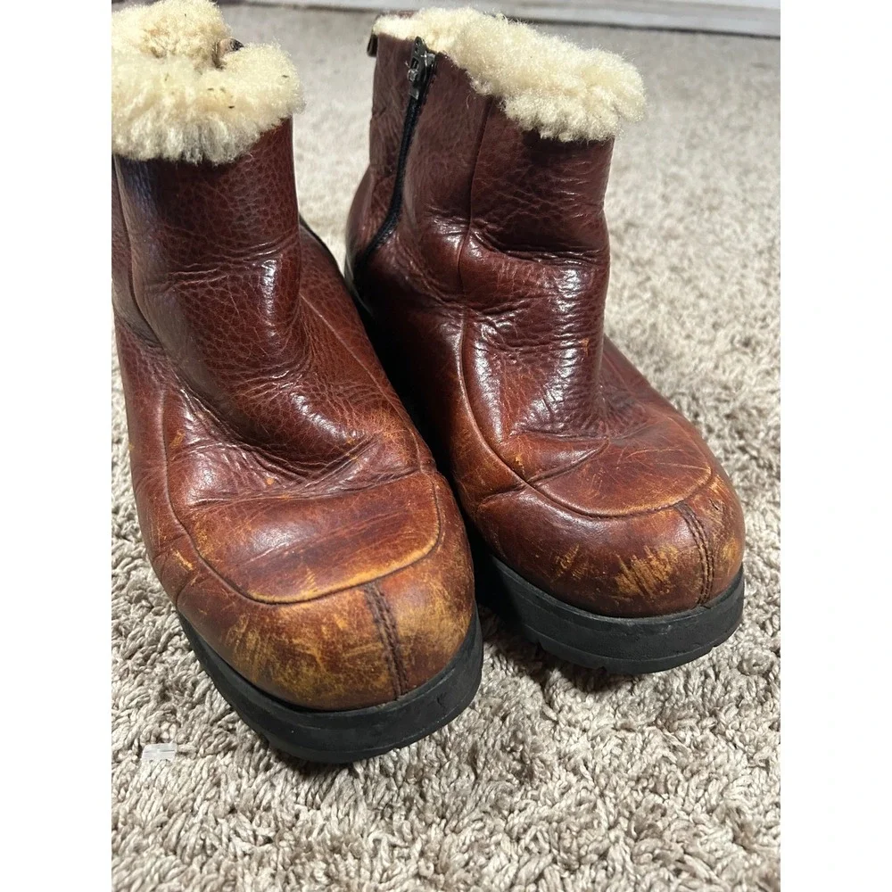 UGG Australia Brown Leather Shearling Lined Platform Ankle Boots‎ 7 Apres Boho